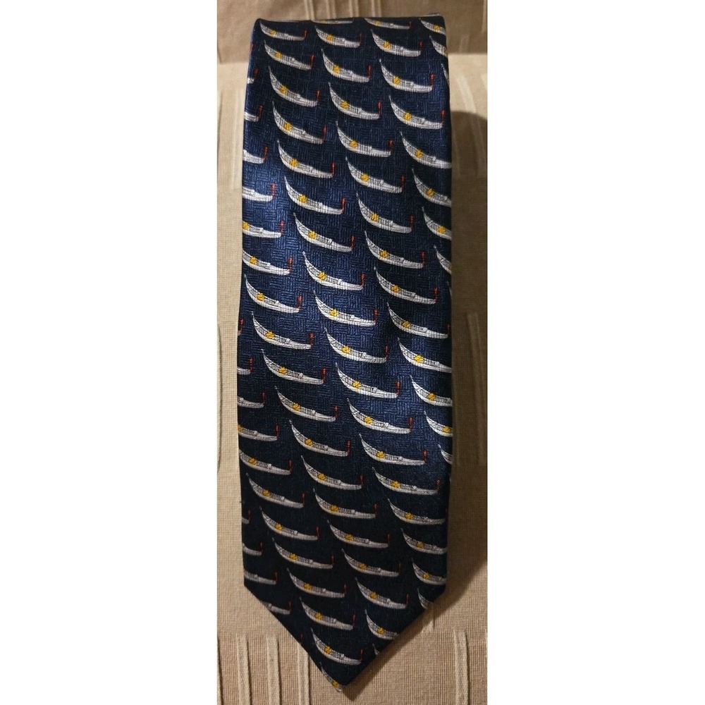 Fabris Venezia Mens Italian Necktie 100% Silk Gondola Blue